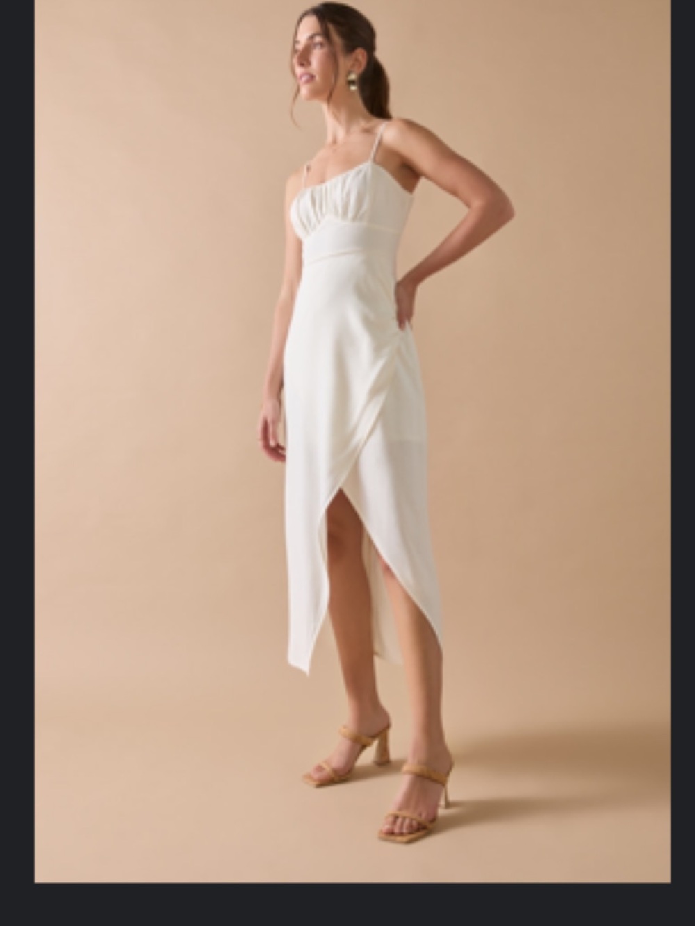 White Midi Slip Dress with Asymmetric Wrap Skirt